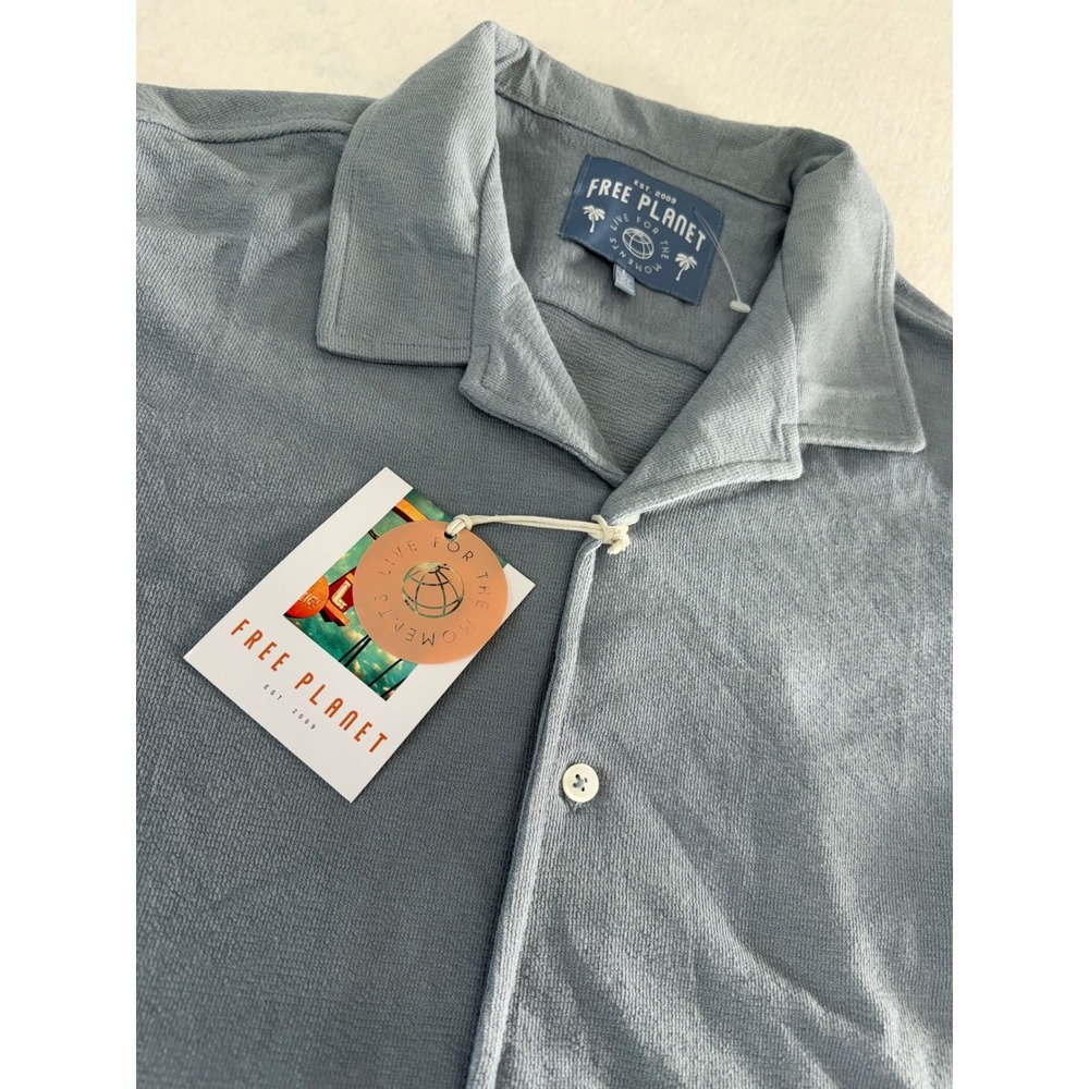 Free Planet Mens Short Sleeve Button Down Shirt Dark Vapor Blue FN9S85DVPC L